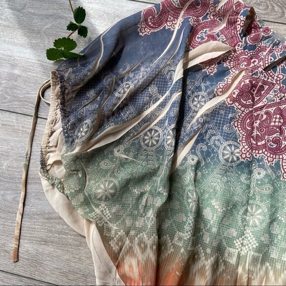 Impress Boho Print Dolman Sleeve Elastic Waist Hem Lightweight Blouse - Picture 10 of 16